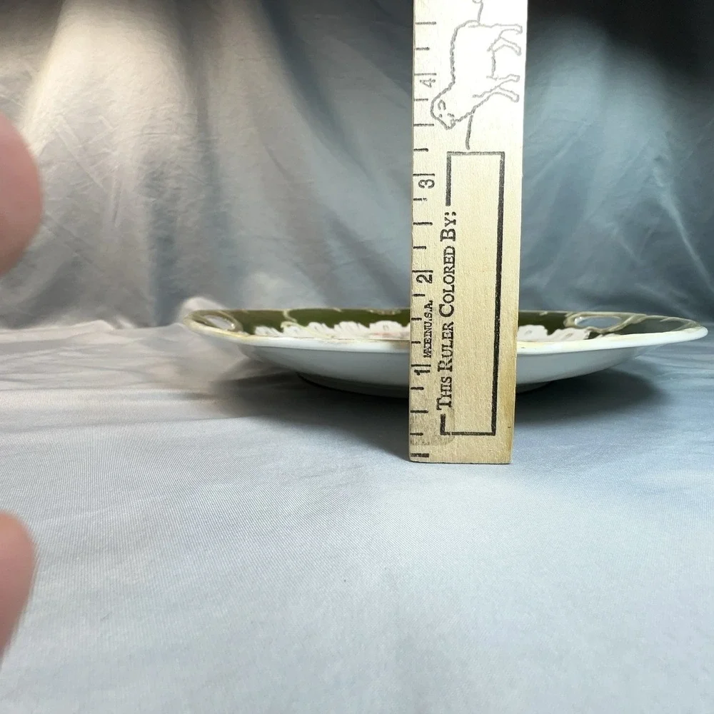 Antique Victorian Handled Cake Plate Pattern 930 Forest Green Stipple Gilt 10.5